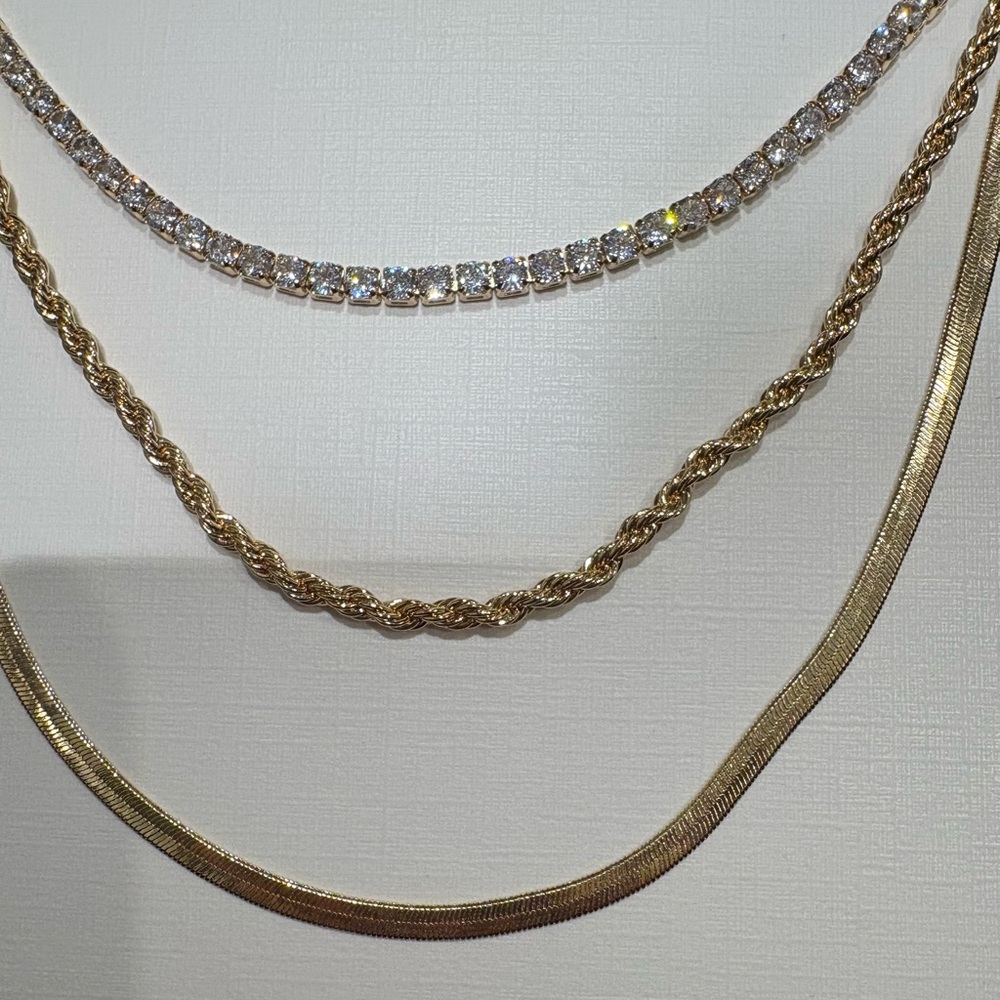 NWT House of Harlow 1960 Gold and Cubic Zirconia Necklace Stack Trio - Picture 2 of 5
